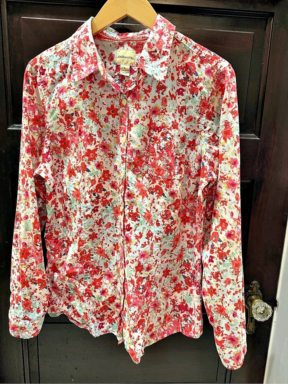 G.H. Bass & Co. Floral Cotton Button Down Camp Shirt in Pinks & White
